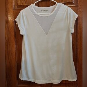 Madden Medium White T Shirt Mesh Insert At Neck Shirt Sleeve Pullover